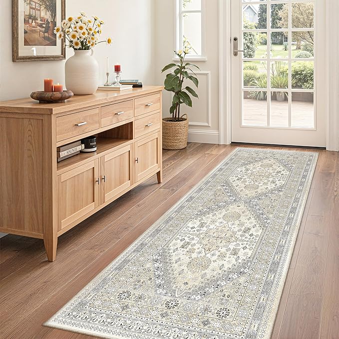 zesthome Runner Rug 2x5 - Stain Resistant Machine Washable Rug, Non Slip Vintage Hallway Runner Rugs, Low Pile Lightweight Runners for Kitchen, Entryway and Corridor