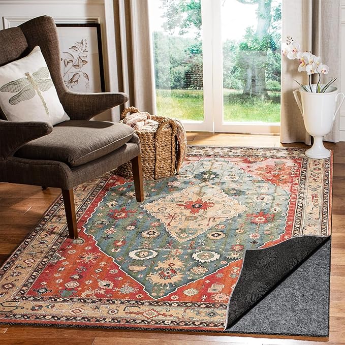 Waterproof Rug Pad, Thick 9x12 Ft Under Area Rug Carpet Pad, Non Slip Rug Pads for All Floors and Hardwood Floors Finishes, Keep Carpets in Place Soft and Prevent Rug from Wrinkling or Buckling
