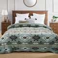 CASAAGUSTO Boho Sherpa Throw Blanket, Aztec Queen Blanket, Ultra Soft, Warm, Cozy, Plush, Thick Fleece Bohemian Throw Blanket for Couch, Bed, Sofa (Olive Green 90 * 90 Inch)