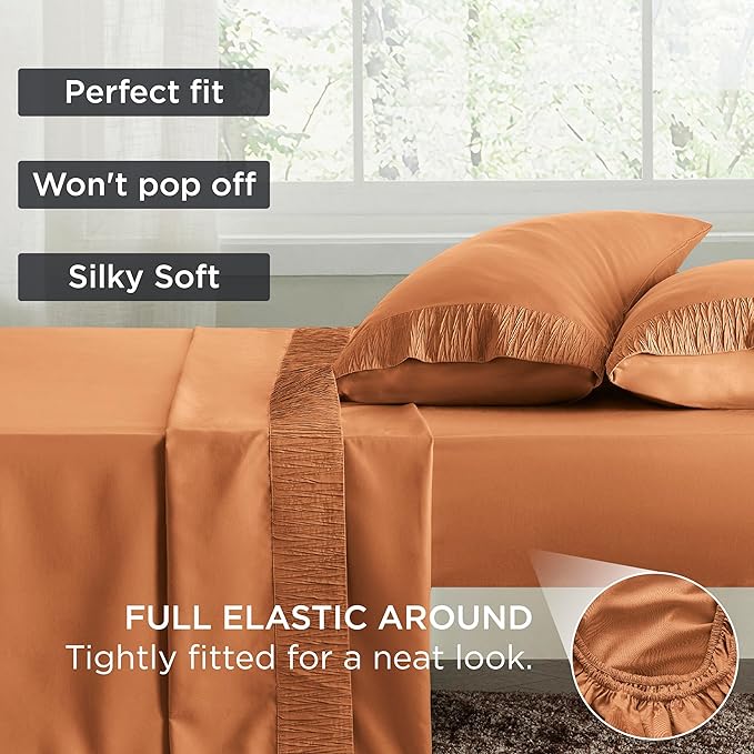 Bedsure Full Size Bed Sheets - 4 Pieces Soft Full Sheet Set - Breathable & Cooling - Hotel Luxury - Easy Care Polyester Microfiber Bedding for Women, Men, Dusty Orange