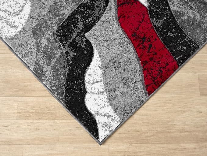 Modern Abstract Area Rug Hand Carved Contemporary Geometric Swirls Vibrant Colors Carpet for Living Room Bedroom Design PR1002 (Red, 8' x 10')