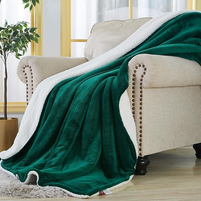 SOCHOW Sherpa Fleece Throw Blanket, Double-Sided Super Soft Luxurious Plush Blanket Twin Size 60 inchx80 inch, Green