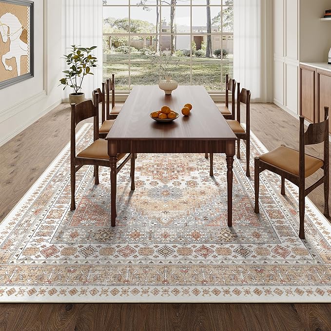 zesthome 5x8 Area Rugs - Ultra-Thin Washble Rug, Stain Resistant Anti Slip Backing Rugs for Living Room,Bedroom, Vintage Home Decor Area Rug (Orange,5'x8')