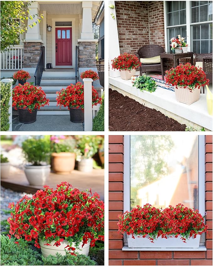 Faux Flowers for Outdoor Planters 16 Bundles UV Resistant Artificial Eucalyptus Fake Plants Outside Spring Summer Yard Decoration Realistic Silk Daisy Used for Patio,Front Porch,Garden,Pots Decor