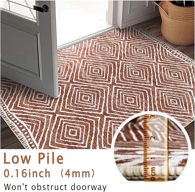 Runner Rug 2'x7' Western Washable Non-Slip Runners for Hallways Kitchen Entryway Laundry Room Modern Carpet Hallway Runner, Brown Red