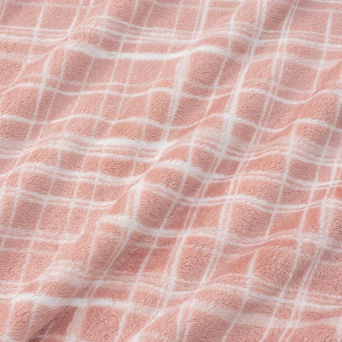 Berkshire Blanket-Classic Heavyweight Soft Printed VelvetLoft® Plush Warm Blanket, Twin Size Soft Fuzzy Blanket for Couch Sofa Bed, Watercolor Plaid Blush, 60in x 90in
