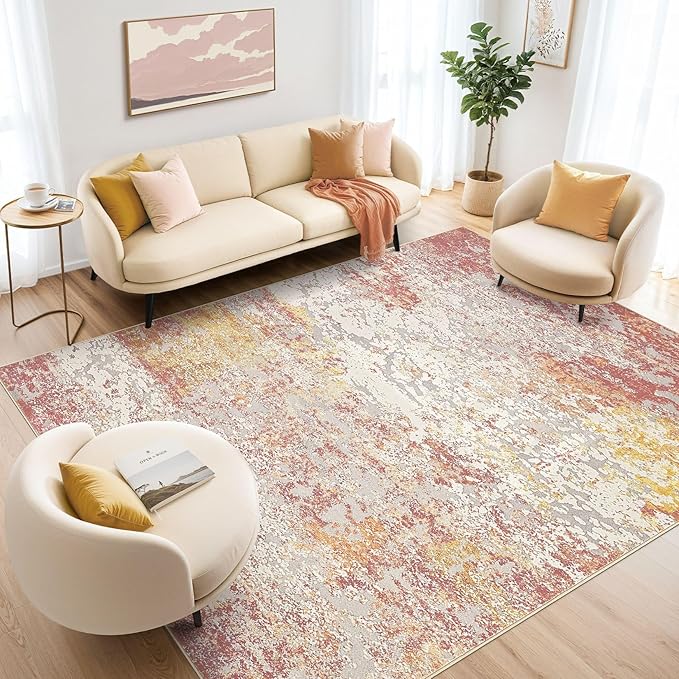 Area Rug Living Room Rugs - 8x10 Washable Large Soft Indoor Neutral Modern Abstract Low Pile Rug Carpet for Bedroom Dining Room Farmhouse Home Office - Colorful