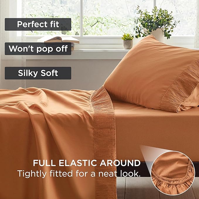Bedsure Twin XL Sheet Sets Dorm Bedding - 3 Pieces Soft Extra Long Twin Sheets, Hotel Luxury, Easy Care Microfiber for Women, Men, Dusty Orange