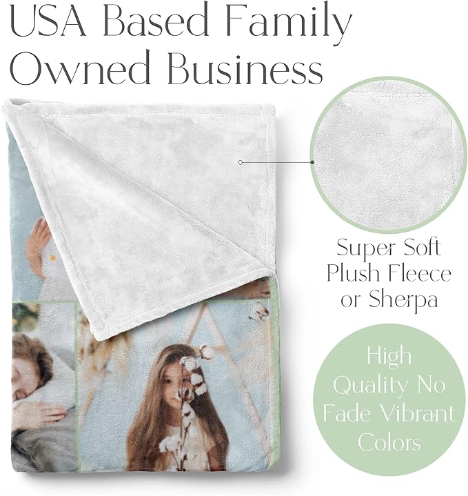 Ships Next Day, Custom Blanket with Picture - Printed in USA, Personalized Photo Blanket (Sherpa – 60x80)