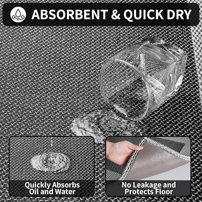Kitchen Mats for Floor, Super Absorbent Kitchen Rugs Non Slip Washable, Soft Braided Kitchen Runner Rug, Standing Mat Kitchen Sink Mat, Easy to Clean, Black 17x47