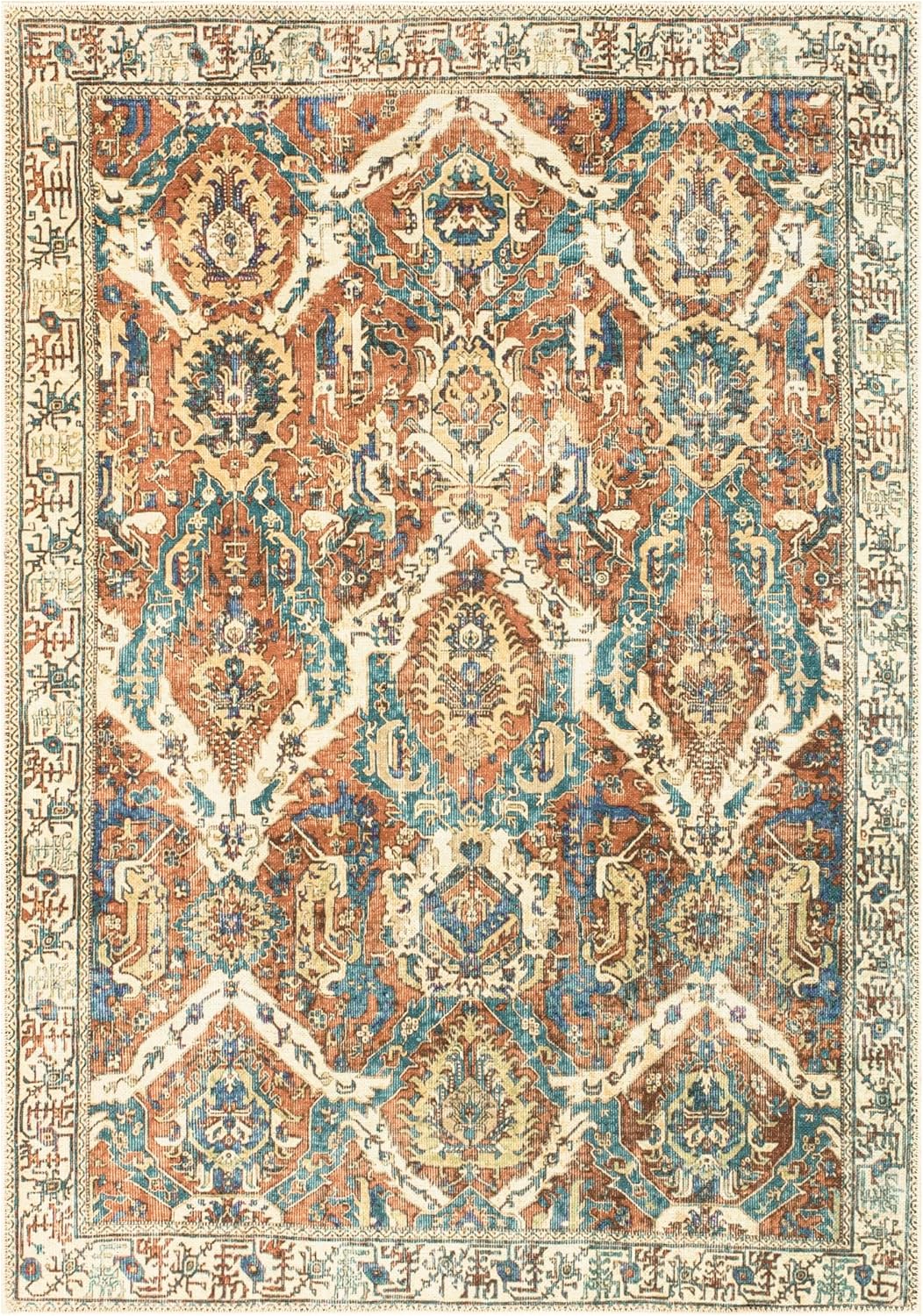 Keen Home Design 8x10 Rug - Machine Washable Area Rug with Non-Slip Backing, Ideal for Living Room, Dining Room, Bedroom - Vintage, Easy Clean, Durable, Low Pile Rug - (8' x 10')