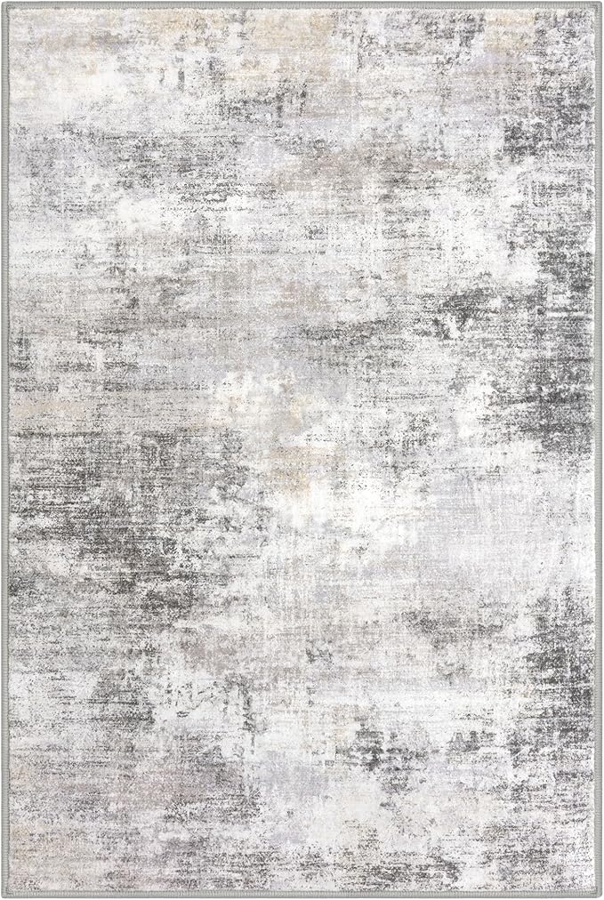 IOHOUZE Abstract Area Rugs 6x9 Ft Washable Rugs for Living Room, Non Slip Dining Room Rug, Printed Faux Wool Rugs for Bedroom, Floor Carpet for Office Nursery Playroom, Grey Beige
