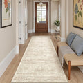 Runner Rug 2'6" x 10' Washable Non-Slip Runner Rugs for Kitchen Bathroom Laundry Room Vintage Ultra Thin Runners for Hallway Entryway Beige