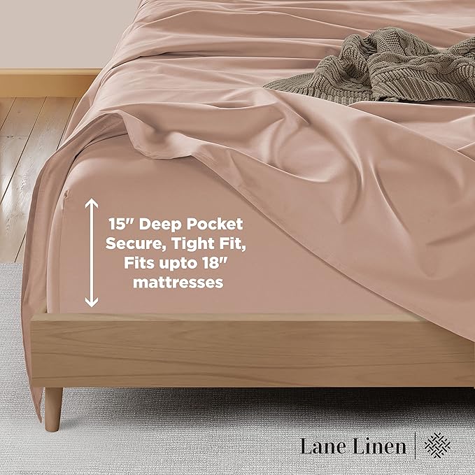 LANE LINEN Split King Sheet Sets for Adjustable Beds - 5 PCs, 600 Thread Count Split King Sheets Set - Sateen King Split Sheets for Adjustable Bed - Split Top King Sheets Set for Bed - Sepia Rose