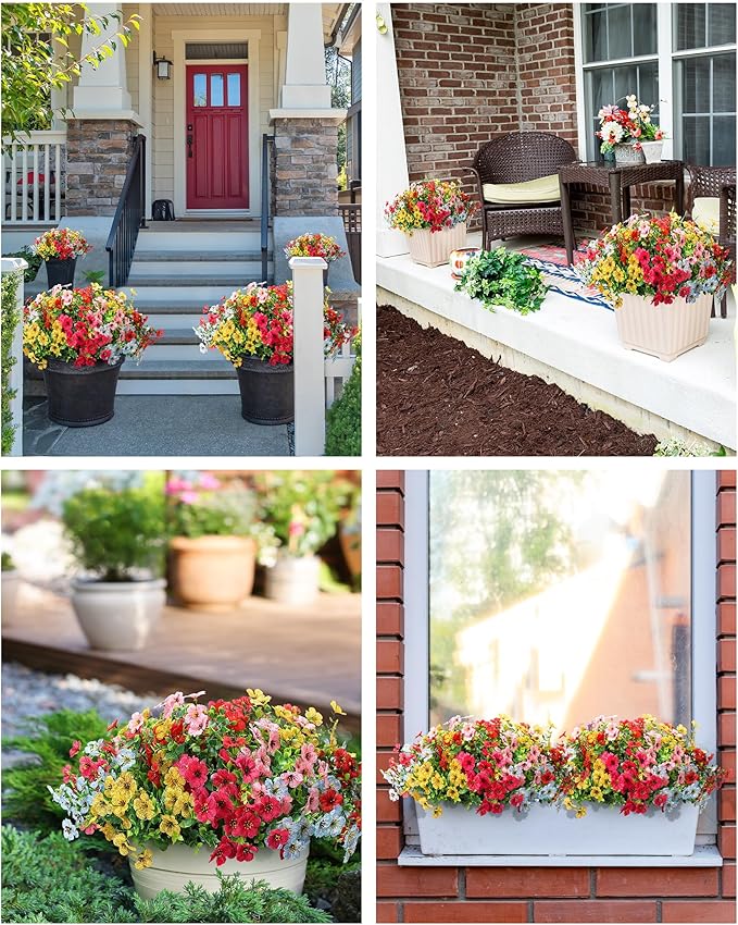 Faux Flowers for Outdoor Planters 16 Bundles UV Resistant Artificial Fake Eucalyptus Plants Outside Spring Summer Yard Decor Realistic Silk Daisy Used for Patio,Front Porch,Pots Decoration