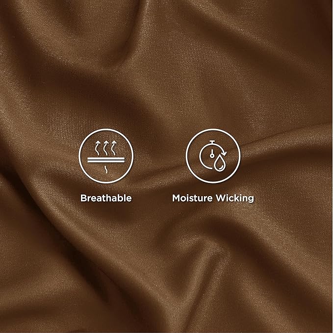 Bedsure Full Size Bed Sheets, Cooling Sheets, Rayon Derived from Bamboo, Breathable & Soft, Deep Pocket Up to 16 Inches, Hotel Luxury Silky Bedding for Hot Sleepers, Brown