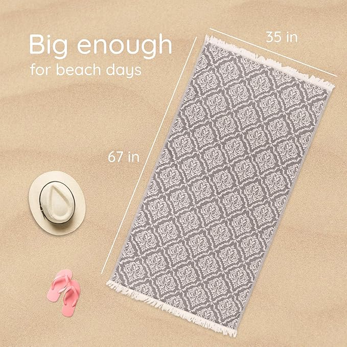 Premium Turkish Beach Towel – 35"x67" – 100% Cotton – Quick Dry Towel & Sand Free – Renaissance Black – Ideal for Travel & Pool