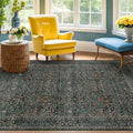 Washable Vintage 5x8 Living Room Rug, Dark Green Floral Area Rug for Bedroom Under Bed, Dining Room Under Small Dining Table, Office - Oriental Low Pile Non Slip & Stain Resistance (5x8 Dark Green)