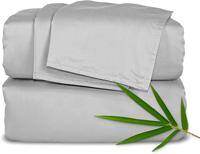 Pure Bamboo Split King Sheets, Genuine 100% Organic Viscose Derived from Bamboo Bed Sheet Set, Soft & Cooling, Double Stitching, 2 Fitted Sheets (Split King, Silver Pearl)