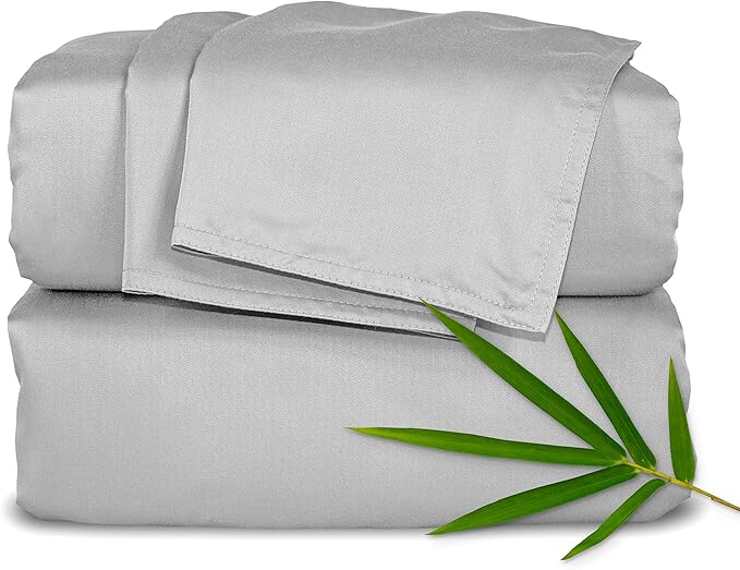 Pure Bamboo Queen Sheets, Genuine 100% Organic Viscose Derived from Bamboo Bed Sheet Set, Luxuriously Soft & Cooling, Double Stitching, 2 Year Quality Promise (Queen, Silver Pearl)