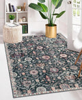 Lahome Moroccan Trellis Washable Small Area Rug, 3x5 Black Rug for Bedroom Living Room, Non-Slip Oriental Accent Throw Carpet for Kitchen Office Entryway Bathroom Office, Black/Multi