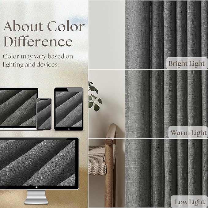 Dark Grey 80 Inch Pinch Pleated Linen Curtains 2 Panel Set for Living Room Thick Linen Drapes 80 Inches Long Pinch Pleat Drapes Semi Sheer Curtain for Dining Bedroom Office Charcoal Gray
