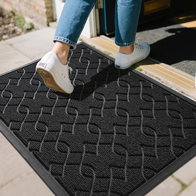Yimobra Outdoor Mats for Front Door 29.5x17, All-Season Waterproof Doormat Outdoor Entrance, Heavy Duty Non-Slip Outside Door Mat for Garage Patio Proch Entryway Indoor, Black