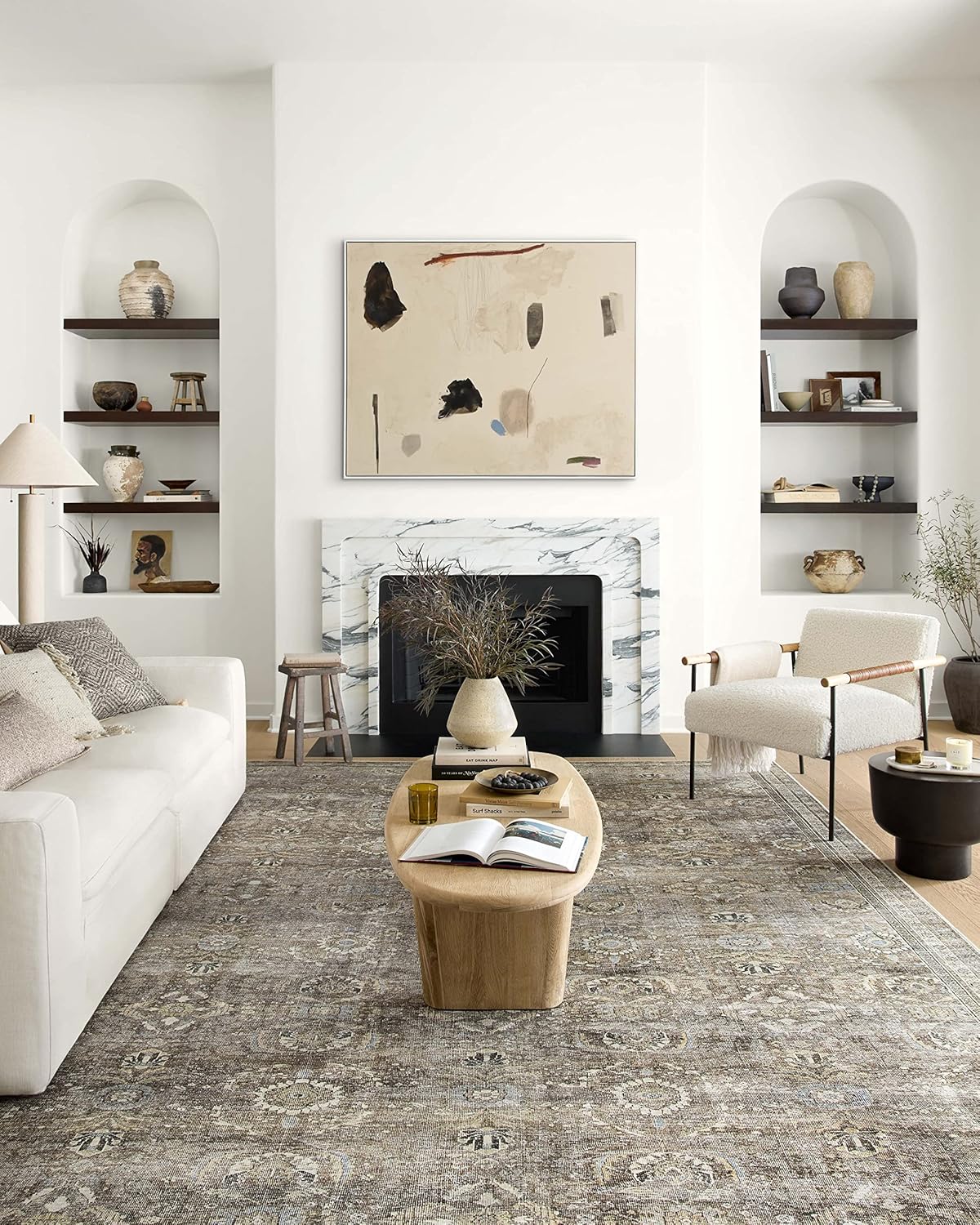 Loloi Layla Collection LAY-13 Antique/Moss 3'-6" x 5'-6" .13" Thick Accent Rug, Soft, Durable, Vintage Inspired, Distressed, Low Pile, Non-Shedding, Easy Clean, Printed, Living Room Rug