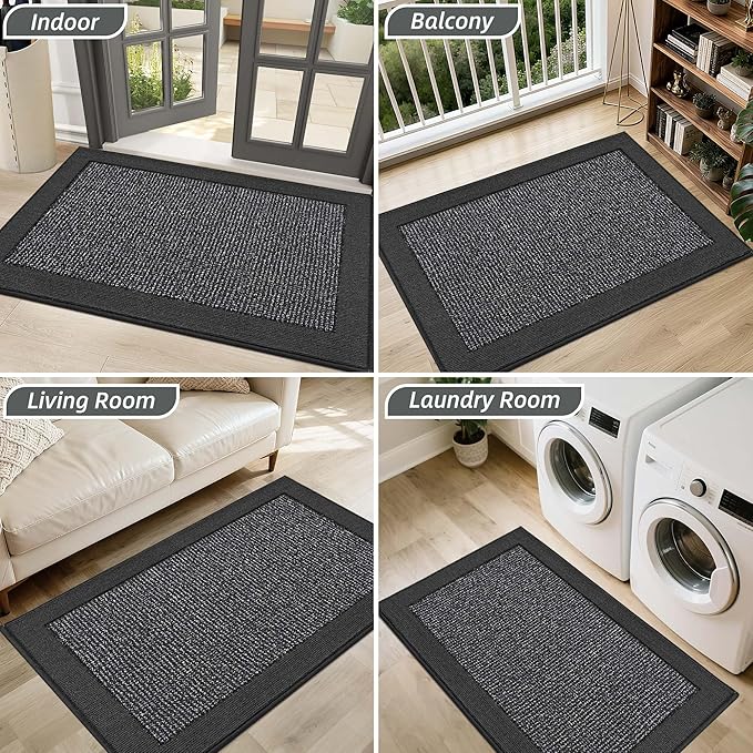 BEQHAUSE Indoor Door Mat 24" x 36", Dirt Trapper Door Mats Non-Slip Entryway Rugs Washable, Resist Dirt Absorbent Welcome Mat, Low Profile Floor Mats for Front Back Door and Entryway, Charcoal