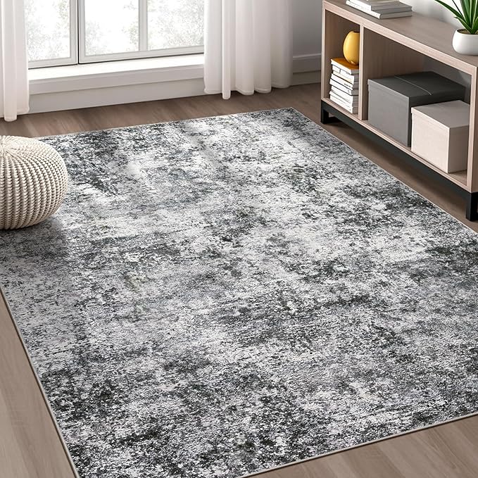 Area Rug Living Room Rugs - 5x7 Large Soft Indoor Neutral Modern Abstract Low Pile Washable Rug Carpet for Bedroom Dining Room Farmhouse Home Office - Grey