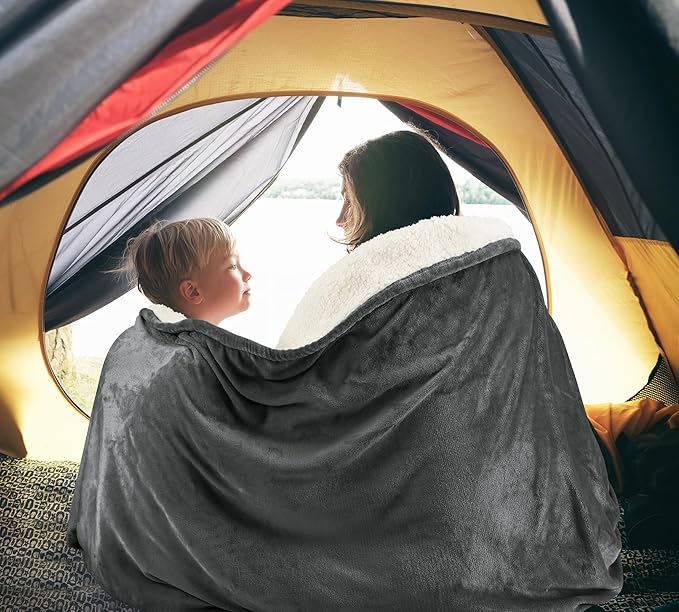 Utopia Bedding Sherpa Blanket Queen Size (Grey, 90x90 Inches) - Soft Lightweight Plush Fleece Reversible Blanket for Bed, Sofa, Couch, Camping and Travel