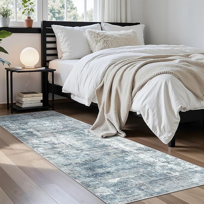 Runner Rug 2'x6' Abstract Washable Non-Slip Runner Rugs for Kitchen Bathroom Laundry Room Blue Vintage Floor Carpet Runners for Hallway Entryway