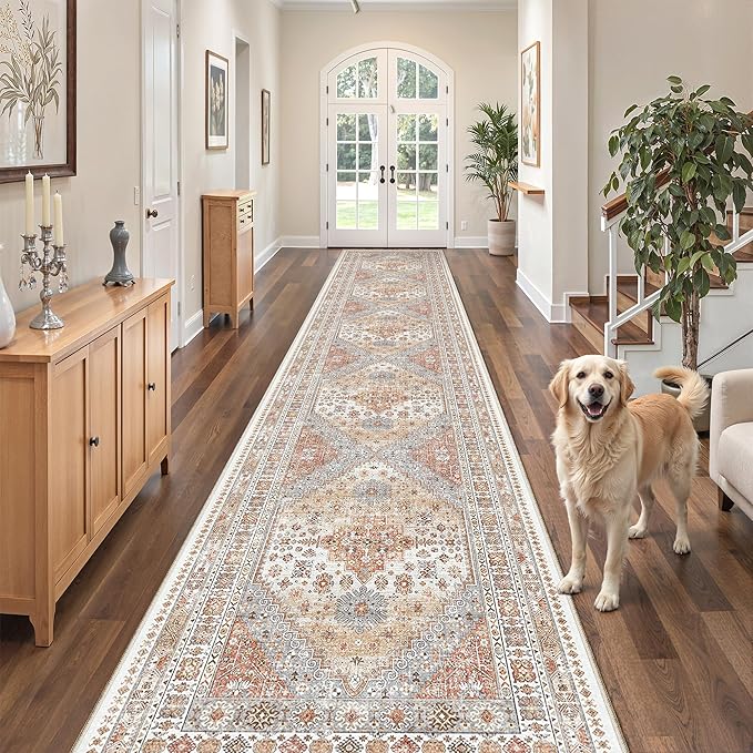 zesthome Washable Runner Rug 2.5x16 - Stain Resistant Entryway Rug,Ultra-Thin Kitchen Rugs, Anti Slip Backing Runner Rugs for Entrance Laundry Room Indoor Hallway (Orange,2.5'x16')