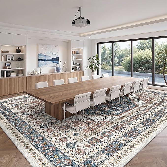 zesthome 10x14 Area Rugs,Stain Resistant Washable Rug,Ultra-Thin Rugs for Living Room,Bedroom,Non-Slip Backing Home Decor Large Area Rug (Navy Blue/Red,10'x14')