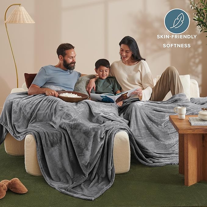 Bare Home Fleece Blanket - Giant Size - Ultra-Soft Lightweight for Bed, Sofa, and Couch - Luxury Microplush - Cozy Warm Blanket (Giant, Grey)