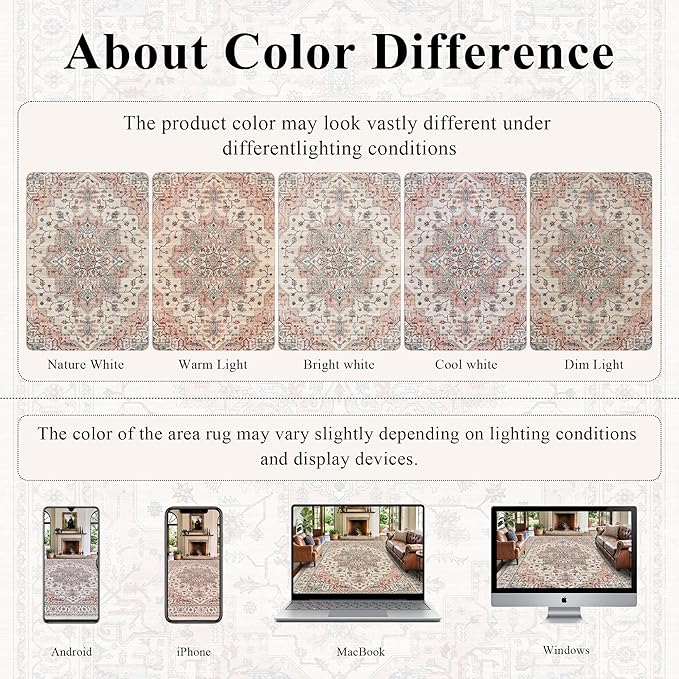 8x10 Area Rugs for Living Room Ultra-Soft Washable Rug Vintage Distressed Boho Area Rug, Non-Slip Low Pile Stain Resistant Carpet for Bedroom Dining Room Kitchen Office