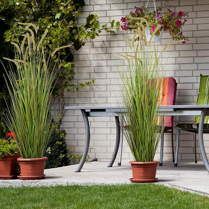 KOL Artificial 5ft 2-Pack Horsetail Reed Grass, 59in Tall Artificial Indoor Outdoor Fake Grass Plant, Home Office Decorative Artificial Plants in Pot Faux Plant Greenery, Wedding Decor