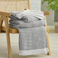 Amélie Home Waffle Chenille Throw Blanket for Couch, Pineapple Stitch Knit Soft Cozy Knit Blanket Decorative Throw for Sofa, Chair, 50"x60", Grey&Ivory