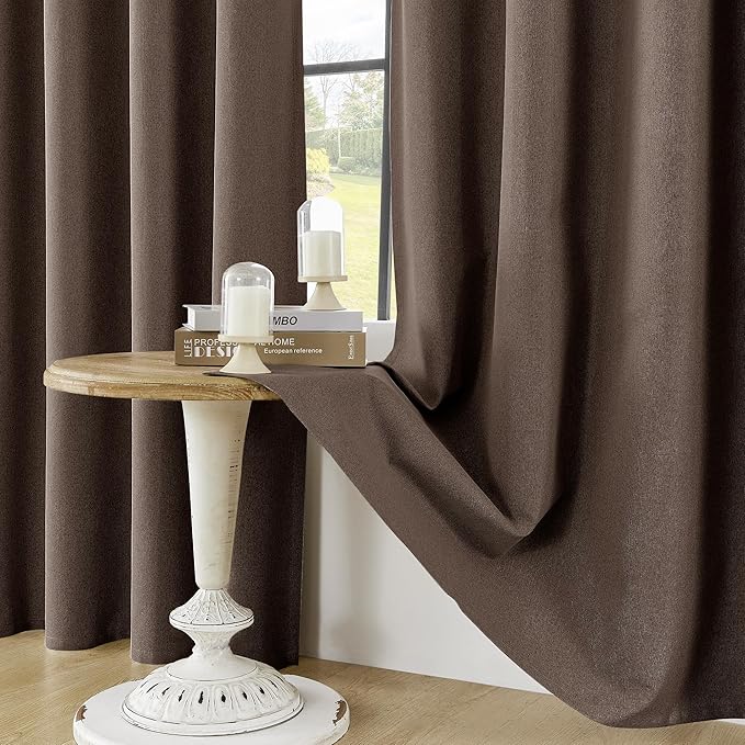 ChrisDowa 100% Blackout Brown Solid Curtains 120 Inches Long 2 Panels for Bedroom Living Room,Farmhouse Room Darkening Thermal Insulated Soundproof Grommet Top Window Treatment Drapes,52x120
