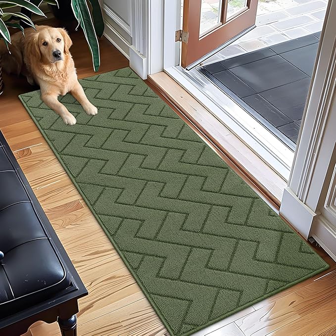 hicorfe Indoor Doormat,Front Back Door Mat Rubber Backing Non Slip Door Mats 20"x59" Absorbent Resist Dirt Entrance Doormat Inside Floor Mats Entryway Washable Low-Profile for Patio,Garden(Green)