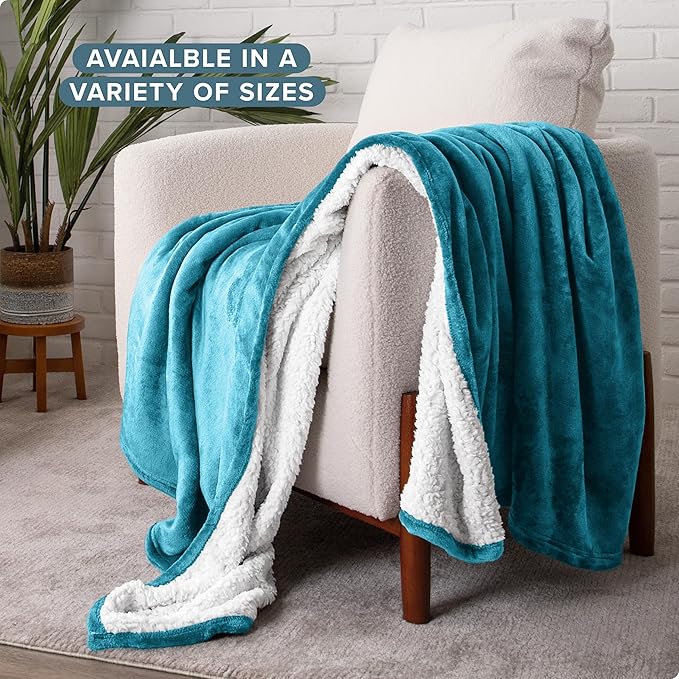 Bare Home Sherpa Fleece Blanket - Full/Queen Size - Blanket for Bed, Sofa, and Couch - Warm & Lightweight - Fluffy & Soft - Reversible (Full/Queen, Caribbean Sea)