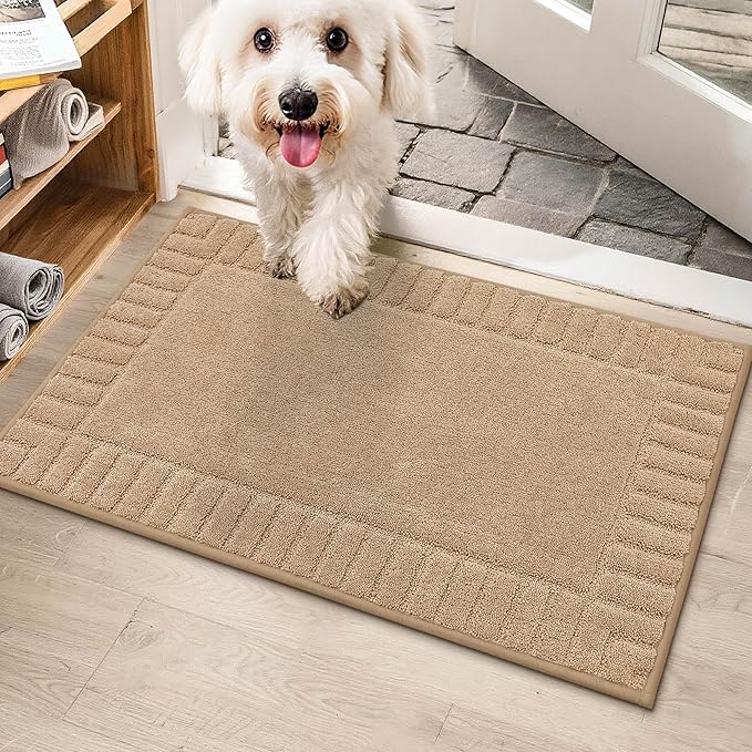 BEQHAUSE Door-Mat-Non-Slip Front Door Mat Washable Low-Profile Entrance Rugs for Front Door Entry Dirt Trapper Door Mats Absorbent Welcome Mats,20"x32",Taupe