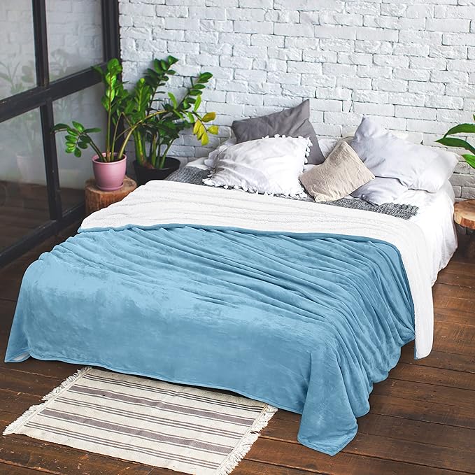 Utopia Bedding Sherpa Blanket Throw Size (Washed Blue, 50x60 Inches) - Soft Lightweight Plush Fleece Reversible Blanket for Bed, Sofa, Couch, Camping and Travel