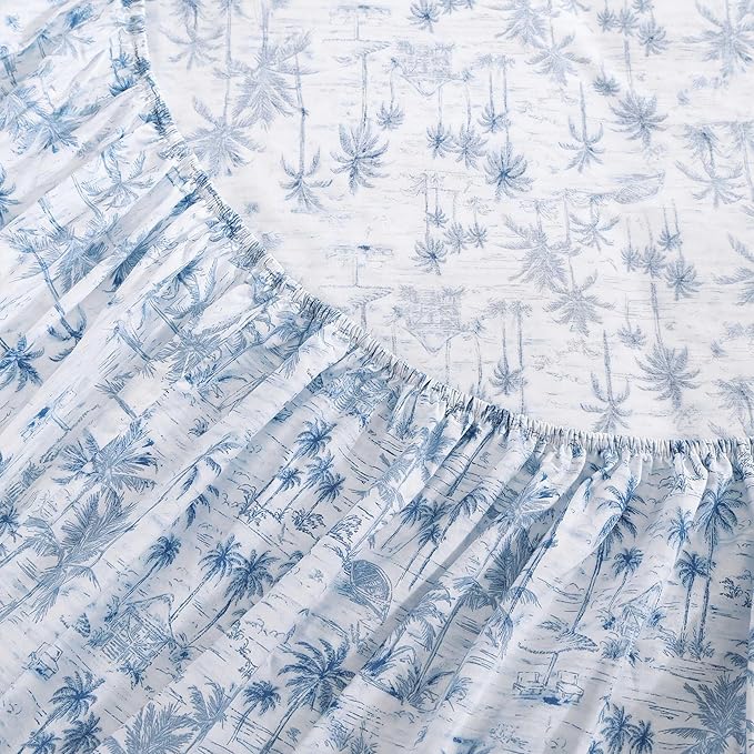 Tommy Bahama - King Sheets, Super Soft Cotton Percale Bedding Set with Matching Pillowcases, Crisp & Cool, Coastal Room Essentials (Surfside Blue, King)