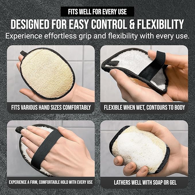 CraftsOfEgypt Natural Loofah Body Scrubber for Men, 2PCS Black & White Set – Egyptian Luffa Sponge Exfoliator for Shower, Bath & Body Care, Durable Men's Hygiene Pad, Gentle Skin Exfoliating Tool