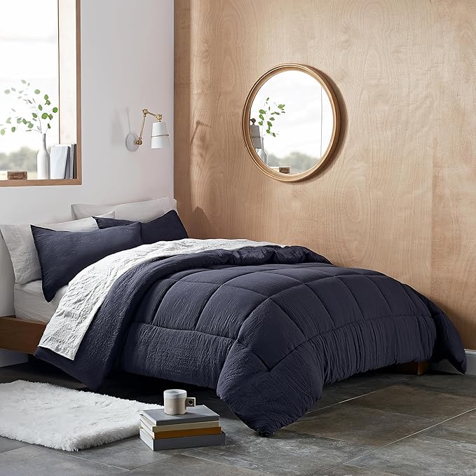 UGG King Size Comforter Set with 2 Pillow Shams Lightweight Down Alternative Comforter King Size Blanket Reversible Cozy Warm All Season Washable Hypoallergenic Bedding Set, Navy Blue (Leonora)