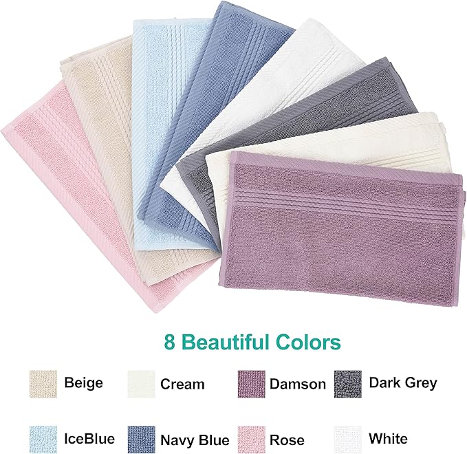 EastNBlue Lara 100% Turkish Cotton Washcloths 4 Pack, Extra Soft & Absorbent Wash Cloths for Face & Body (12" x 12"), Terry Cloth, Small Hand Towels for Bathroom, White
