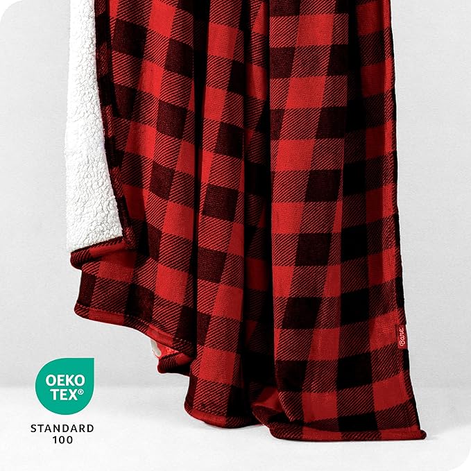 Bare Home Sherpa Fleece Blanket - Twin/Twin Extra Long - Blanket for Bed, Sofa, and Couch - Warm & Lightweight - Fluffy & Soft - Reversible (Twin/Twin XL, Buffalo Plaid - Red/Black)