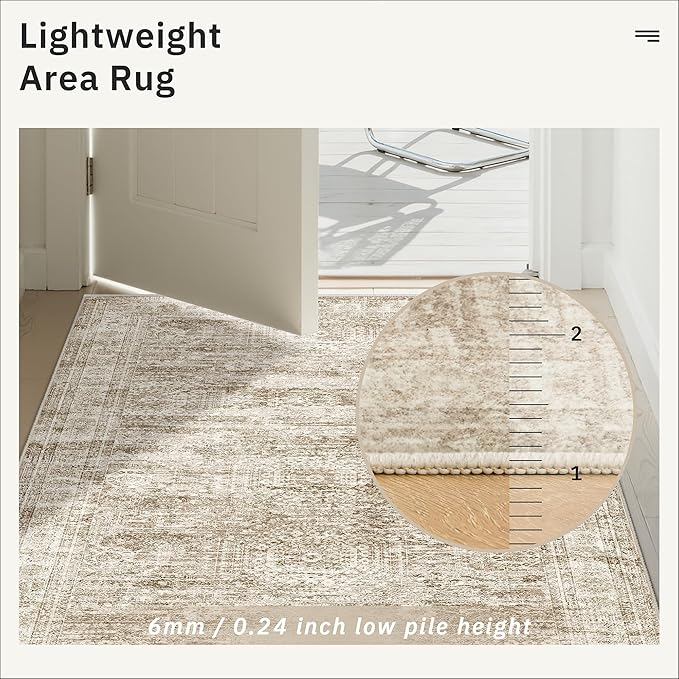 Washable Runner Rug, 2'6" x 8' Non-Slip Kitchen Vintage Foldable Hallway Runners for Entryway, Laundry, Bedroom, Brown