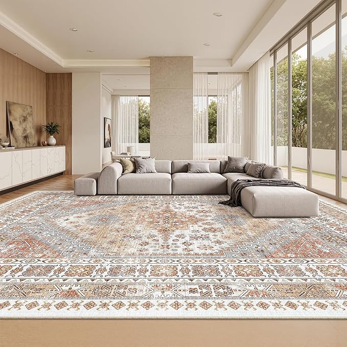 zesthome 12x15 Area Rugs, Large Washable Rug, Ultra-Thin Stain Resistant Rugs for Living Room, Bedroom, Non-Slip Backing Home Decor Area Rug (Orange,12'x15')